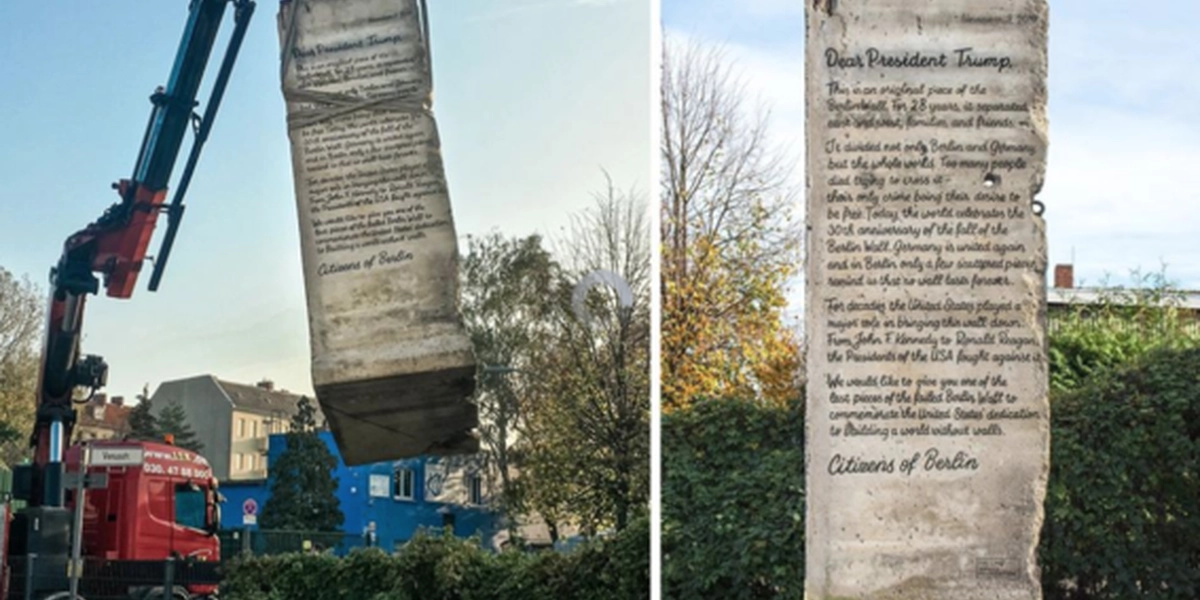 Trump recibe pieza del Muro de Berlín como protesta a sus planes fronterizos