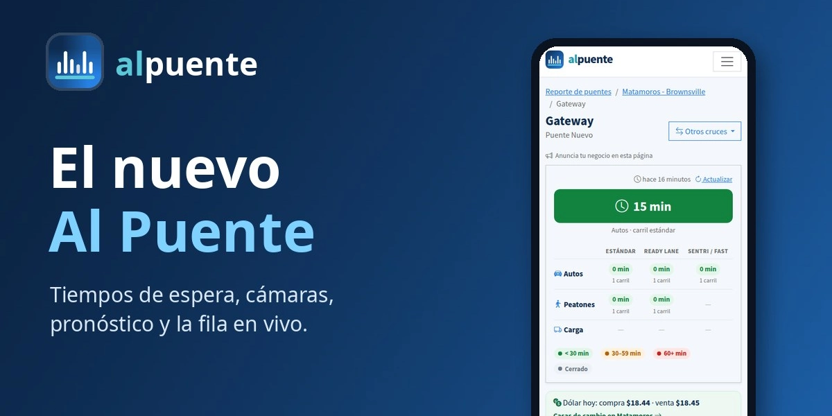 El nuevo Al Puente en un celular: tiempo de espera del puente Gateway en Matamoros