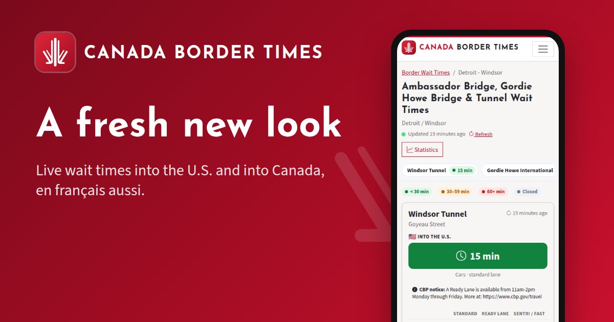 The new Canada Border Times on a phone: Detroit / Windsor wait times